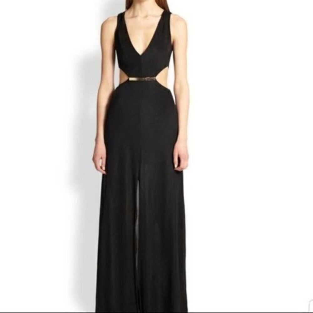 BCBGMAXARIA EUC Black Valentina V-neck Cut-out Waist Maxi Dress US 6